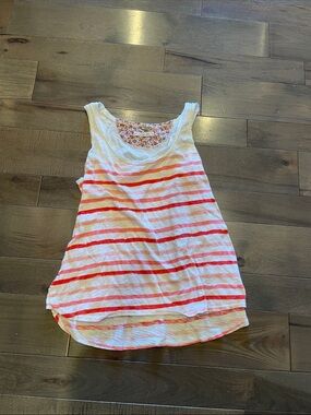 Women’s Striped White Tank Top with Coral Accent